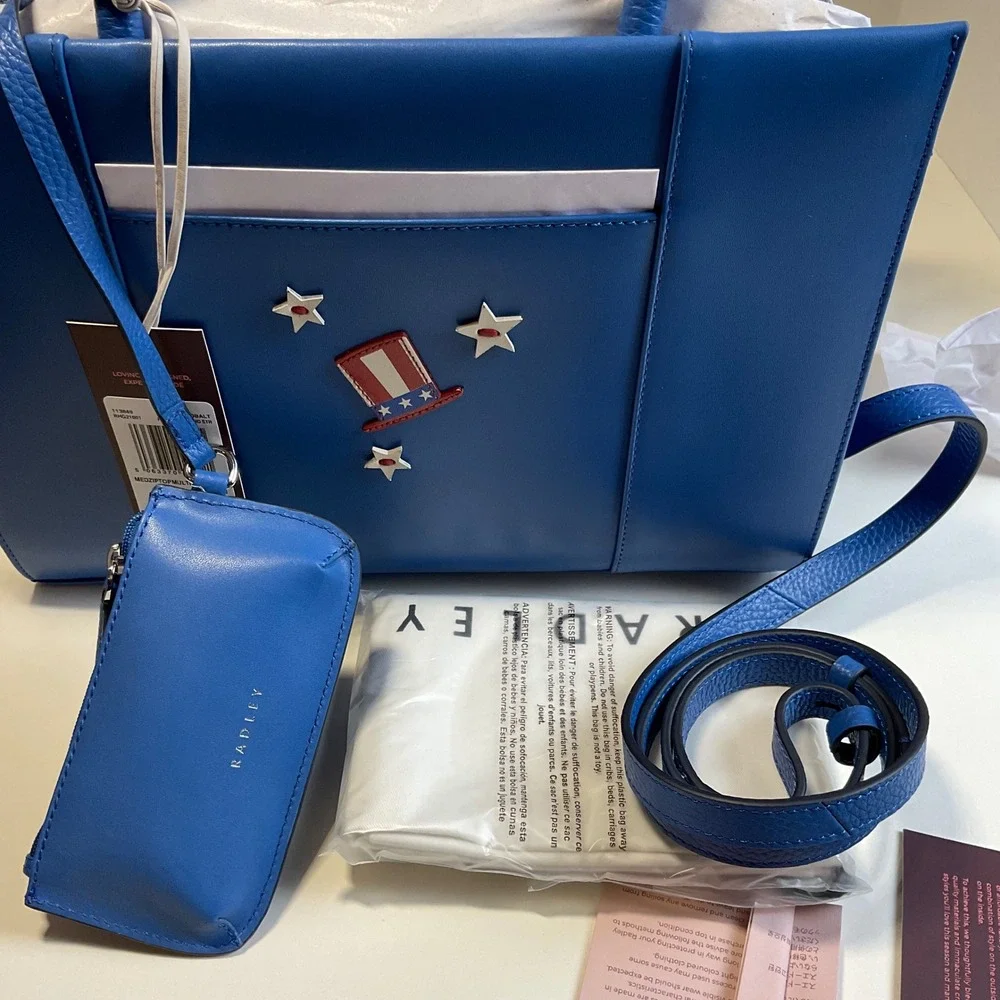 Radley London Fireworks and Str Cobalt Leather NYC Satchel Bag RHG21001 NEW
